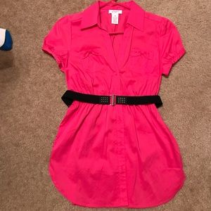 Candies Pink Button down with black belt.  Size M